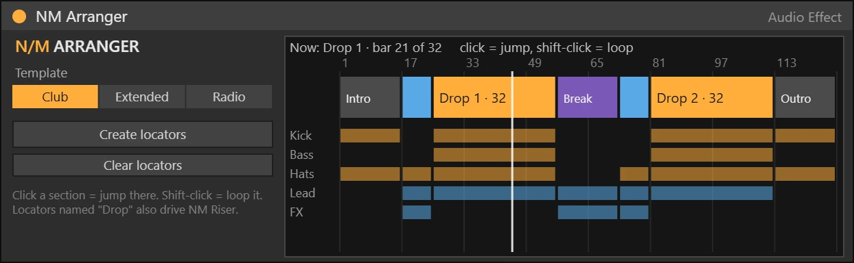 NM Arranger Max for Live device working on a track